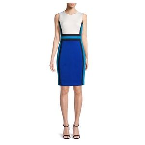Calvin Klein Color Block White Blue Teal Dress